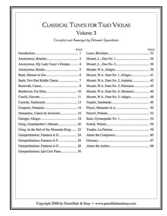 Classical Tunes for Two Violas, Volume 3 Media Greenblatt & Seay   