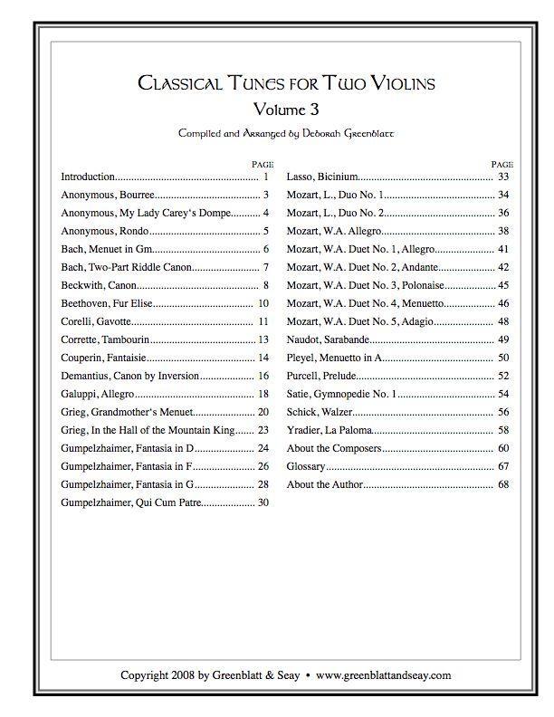 Classical Tunes for Two Violins, Volume 3 Media Greenblatt & Seay   