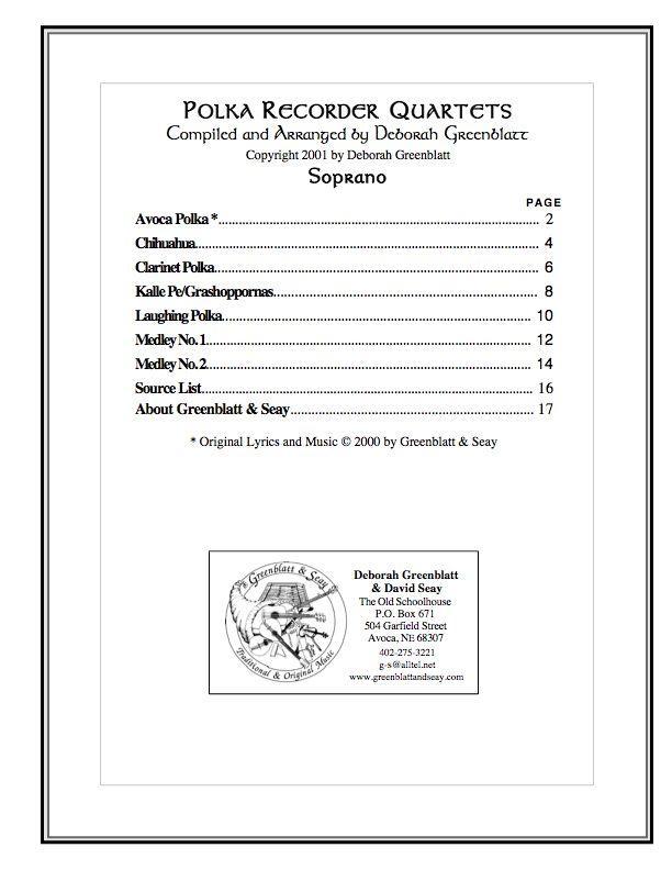 Polka Recorder Quartets - Parts Media Greenblatt & Seay   