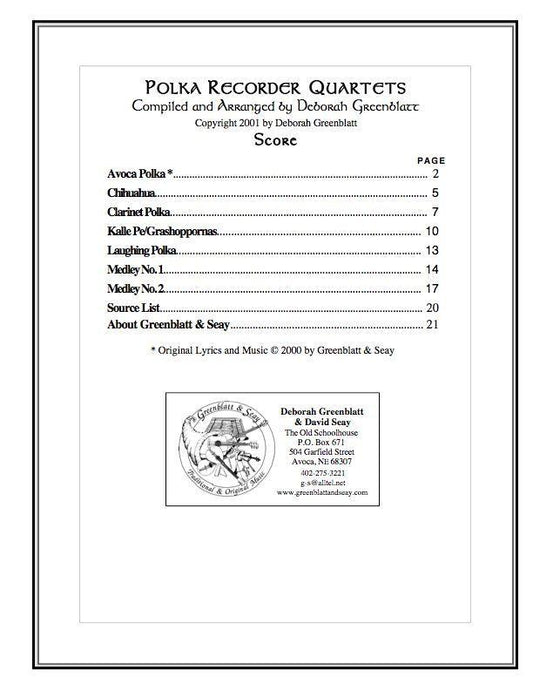 Polka Recorder Quartets - Score Media Greenblatt & Seay   