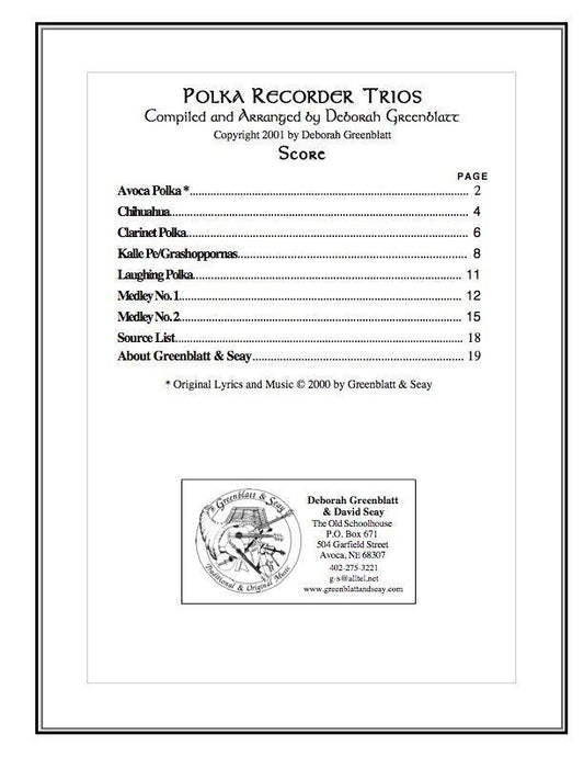 Polka Recorder Trios - Score Media Greenblatt & Seay   