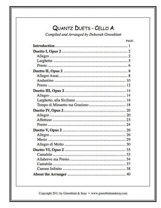Quantz Duets - Cello A Media Greenblatt & Seay   