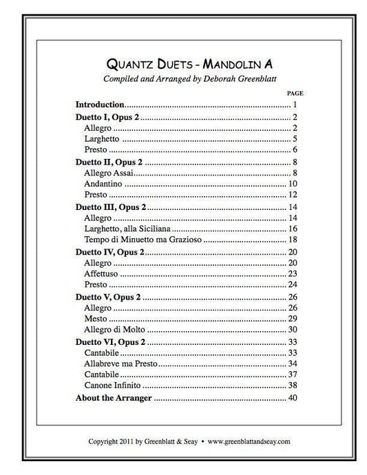 Quantz Duets - Mandolin A Media Greenblatt & Seay   