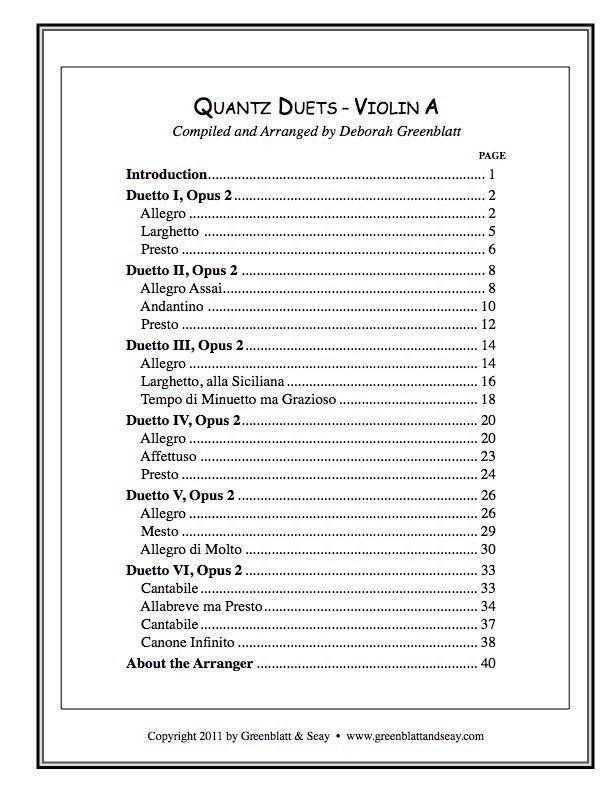 Quantz Duets - Violins A Media Greenblatt & Seay   