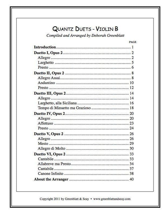 Quantz Duets - Violins B Media Greenblatt & Seay   