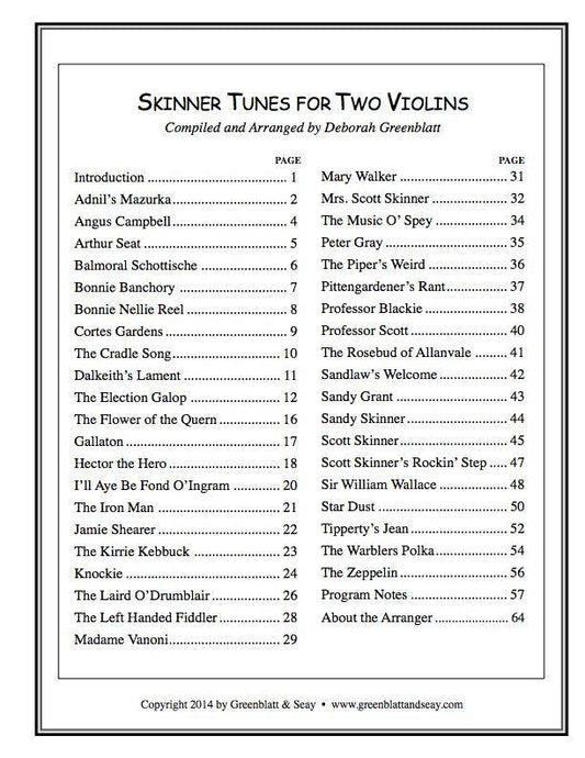 Skinner Tunes for Two Violins Media Greenblatt & Seay   