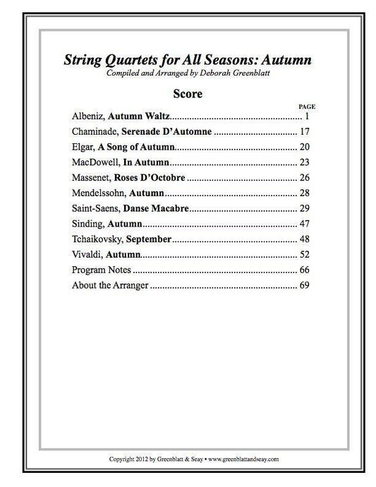 String Quartets for All Seasons: Autumn - Score Media Greenblatt & Seay   