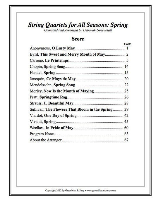 String Quartets for All Seasons: Spring - Score Media Greenblatt & Seay   