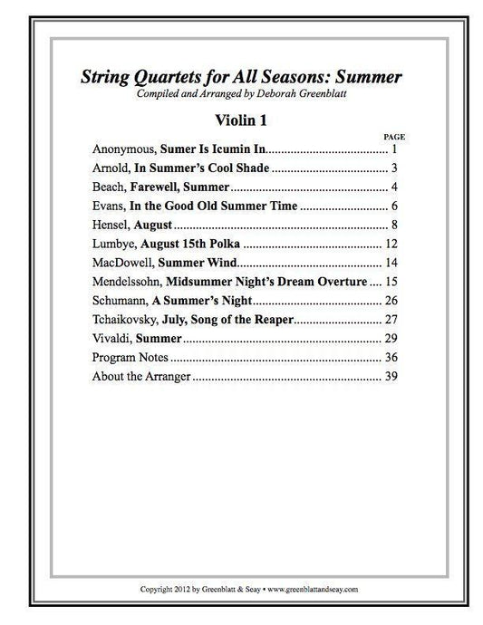 String Quartets for All Seasons: Summer - Parts Media Greenblatt & Seay   