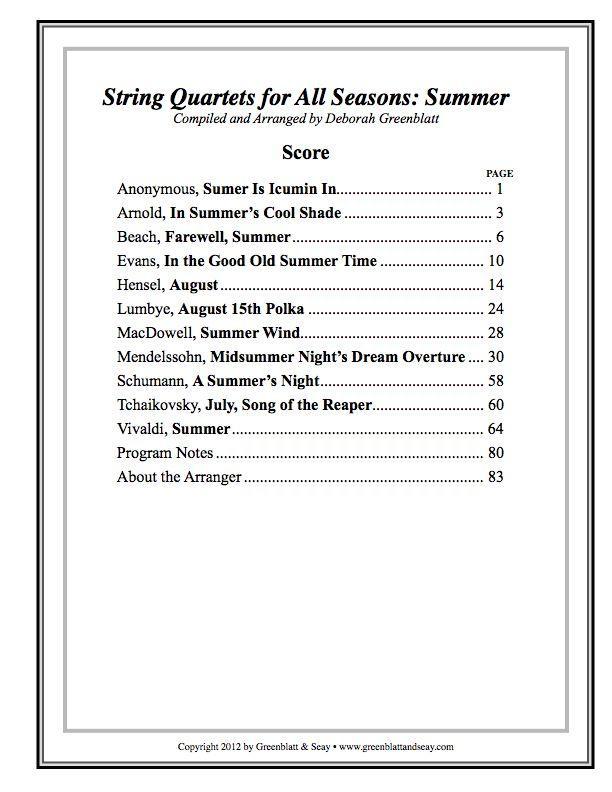 String Quartets for All Seasons: Summer - Score Media Greenblatt & Seay   