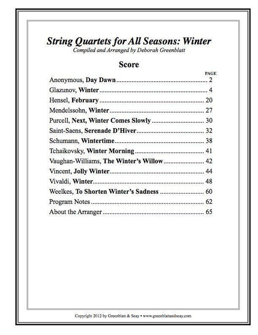 String Quartets for All Seasons: Winter - Score Media Greenblatt & Seay   