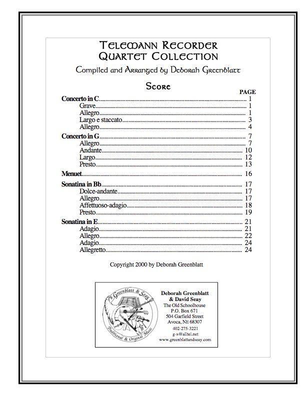 Telemann Recorder Quartet Collection - Score Media Greenblatt & Seay   