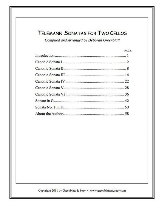 Telemann Sonatas for Two Cellos Media Greenblatt & Seay   