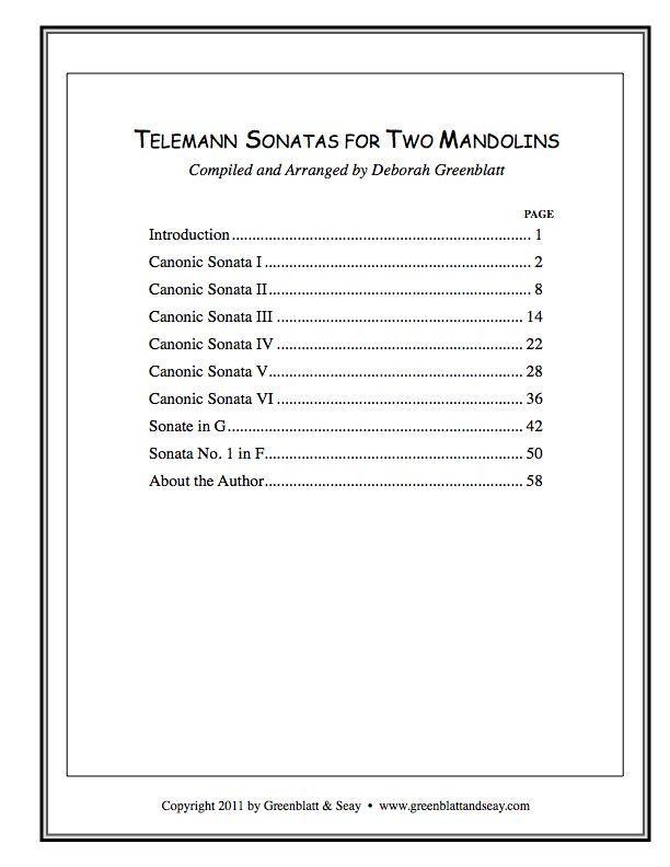 Telemann Sonatas for Two Mandolins Media Greenblatt & Seay   