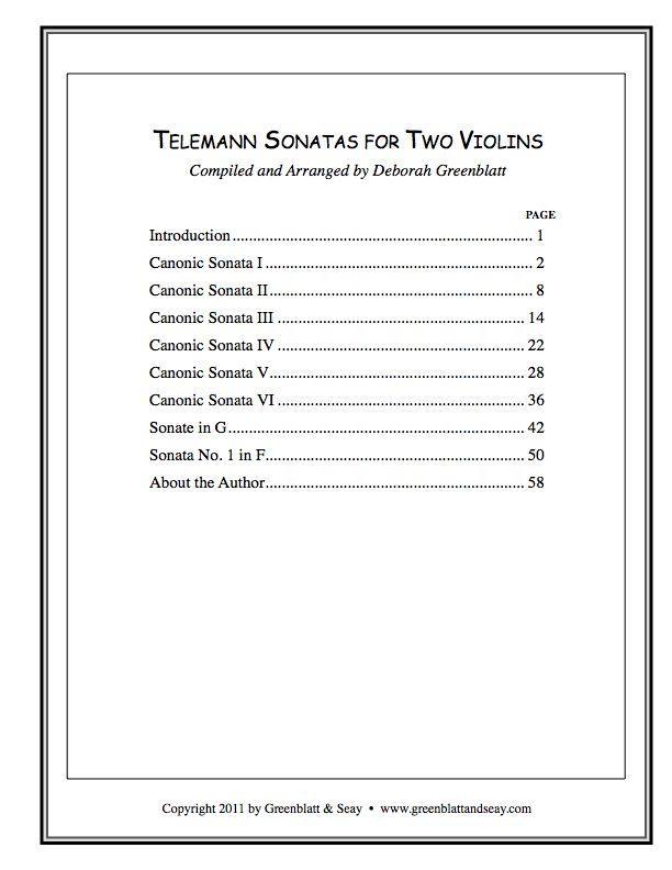 Telemann Sonatas for Two Violins Media Greenblatt & Seay   