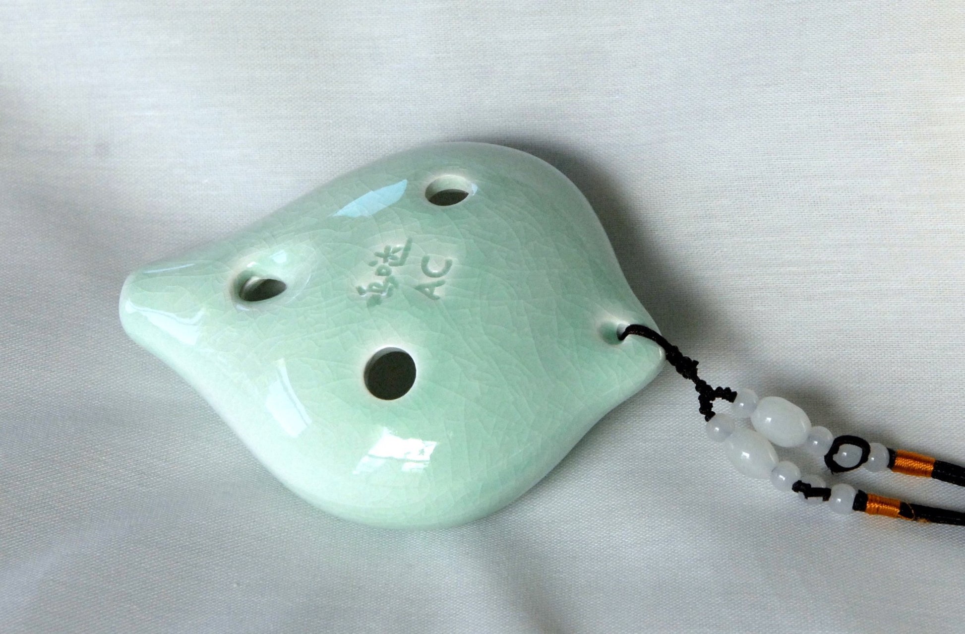 6-hole Ceramic Alto Seedpod Ocarina in C Ocarinas Lark in the Morning Mint Green Crackle  