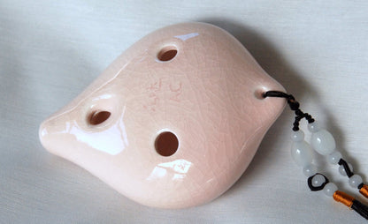 6-hole Ceramic Alto Seedpod Ocarina in C Ocarinas Lark in the Morning Blush Pink Crackle  