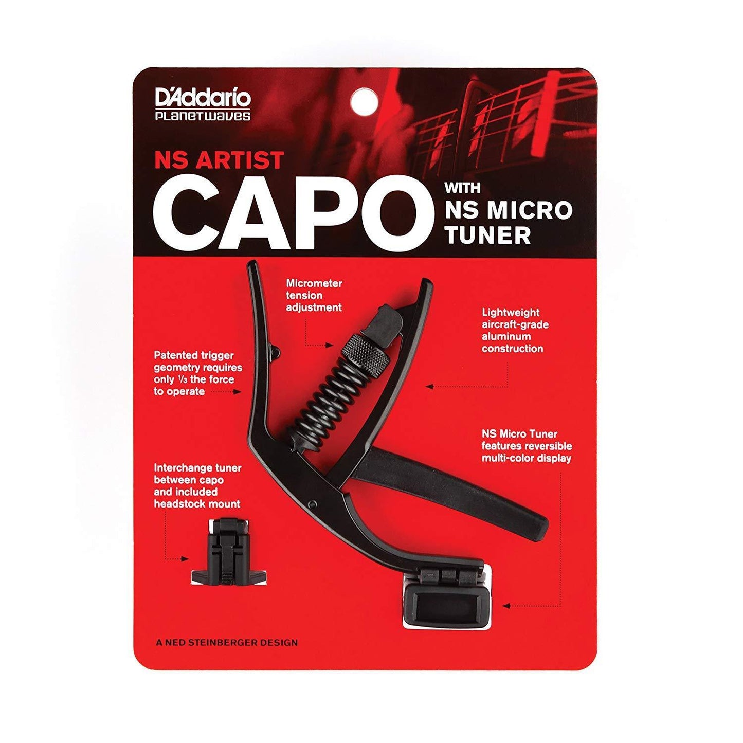 D'Addario NS Artist Capo with NS Micro Headstock Tuner Tuners D'Addario/Planet Waves   